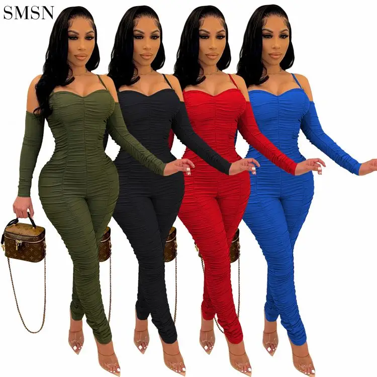 

Good Quality Strapless Suspenders Shrink Sexy Slim Body One Piece Women Long Sleeve Jumpsuit