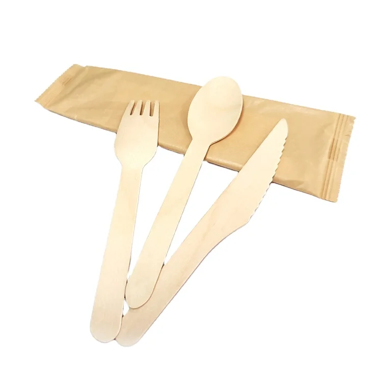 

disposable wooden spoon fork knife biodegradable wood tableware cutlery set