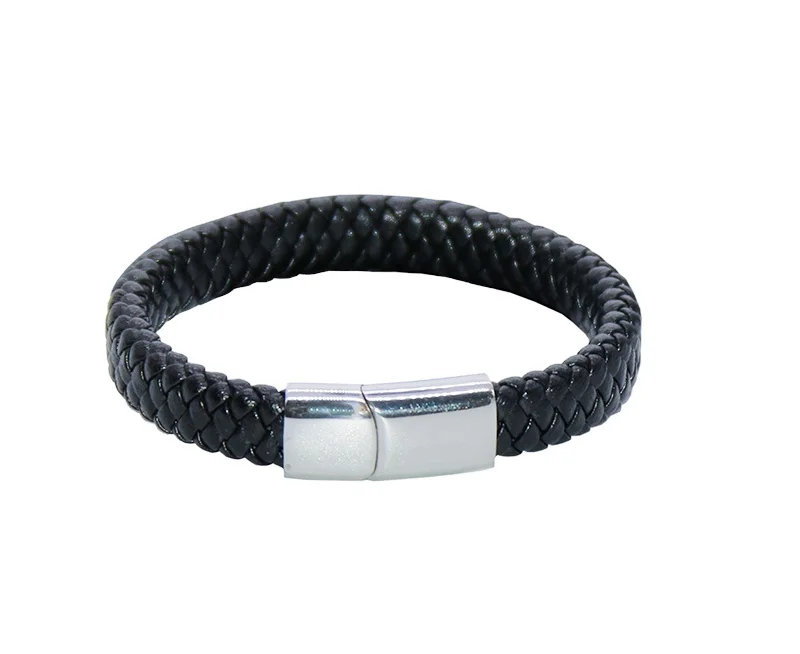 

Custom Black Fabric Leather Wristband Bangle with Stainless Steel Clasps for Bracelet