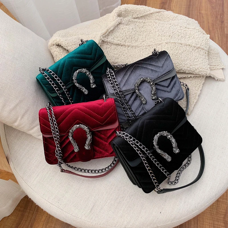

Women Bag Velour Shoulder Bag Solid Color Chain Buckle Crossbody Feminina Luxury Handbags bolsa feminina Women Bags Designer
