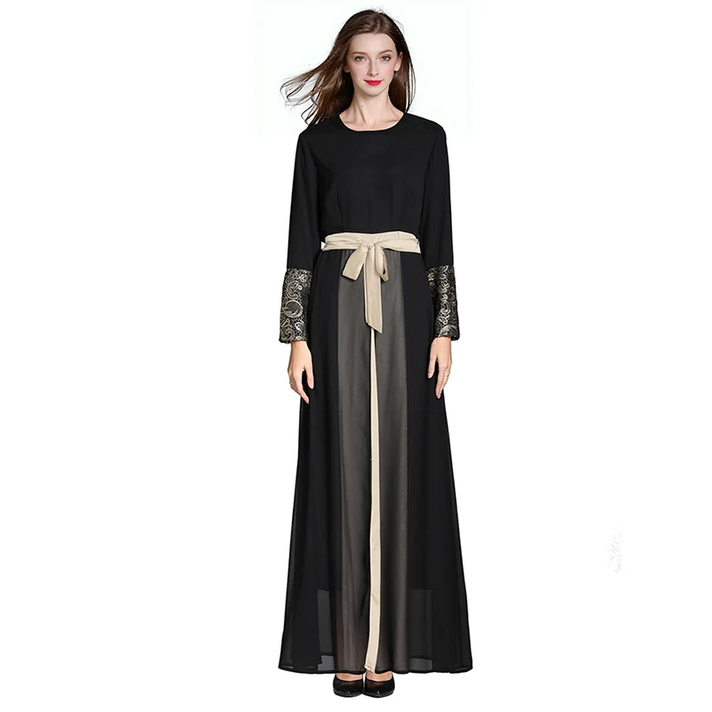 New Fashion Muslim Women Abaya Chiffon Dress with Sash