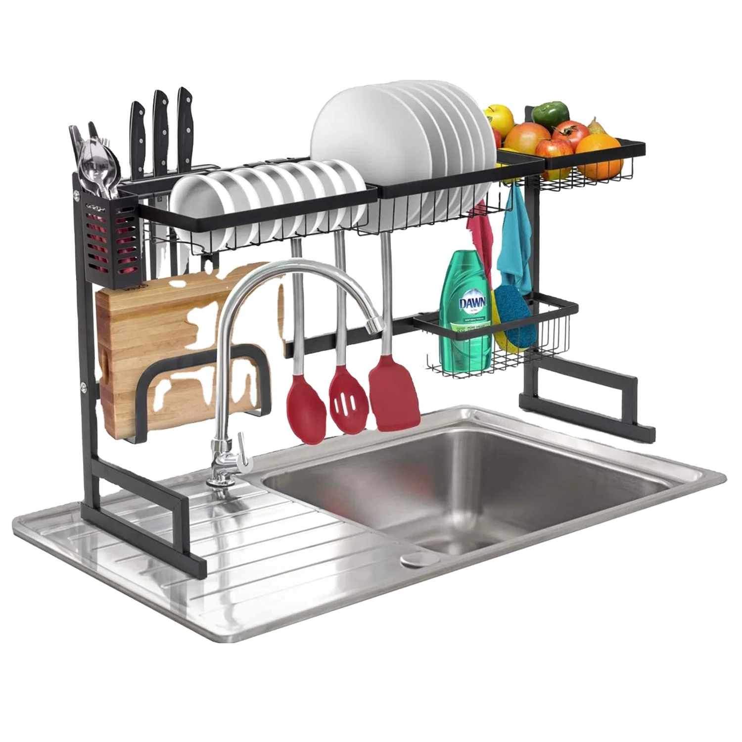 

Wholesale Supplies 2 Tiers 201 Stainless Steel dish rack sink Over The kitchen, Silver or black
