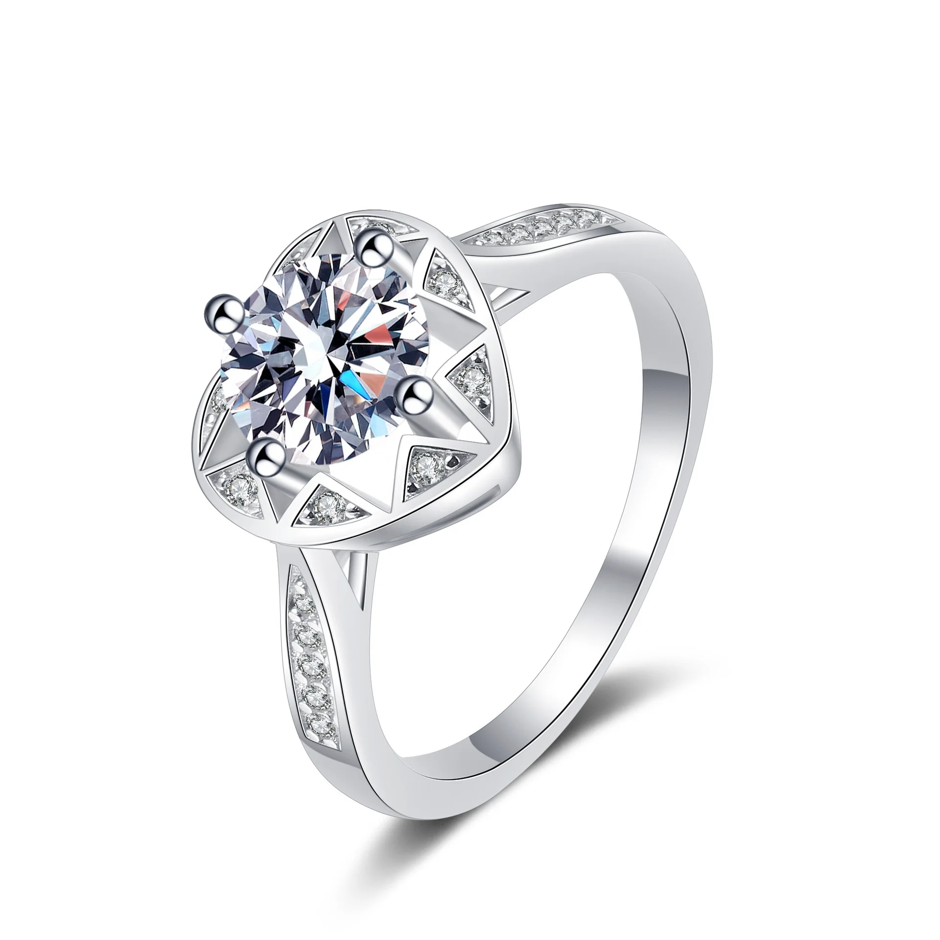 

Fancy jewelry 1ct moissanite woman ring heart shape ring for wedding 14k 18k gold wholesale ring jewelry