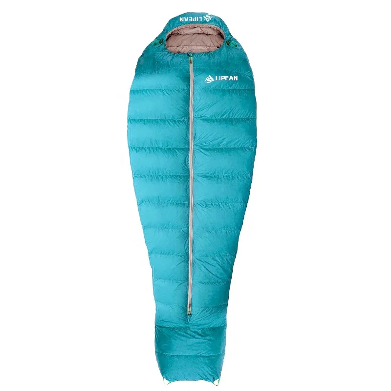 

LIPEAN Portable Lightweight Extreme Cold Weather Duck Feather Mummy Sleeping Bag With Center Zip and Arm Hole, Regular or custom