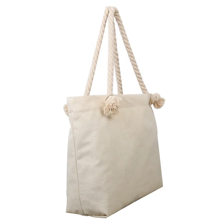 

Custom Logo Cotton Tote Rope Handle Bag Women Canvas Handbag, White or customized color