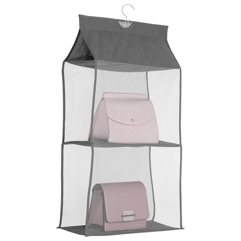 

Closet Storage Organization Breathable Soft Non Woven Mesh Dust Proof 2/3/4 Tiers Hanging Purse Handbag Organizer, Customized color