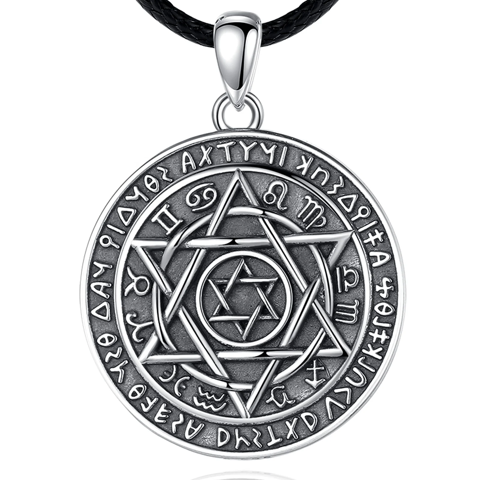 

Merryshine 925 Sterling Silver Jewelry Embossment Solomon Talisman Lucky Amulet Pendant Necklace for Men