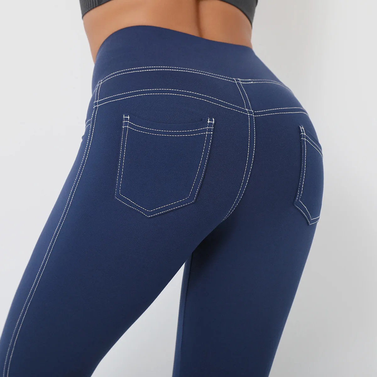 

High Waisted Jegging Similar Jeans Denim Soft Skinny Yoga Leggings Wth Pocket, Multi color