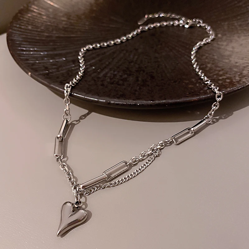 

fashion heart pendant chain titanium necklace men