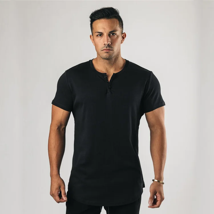 

2021Mens Casual Top quality customized logo pure cotton men henley t shirts