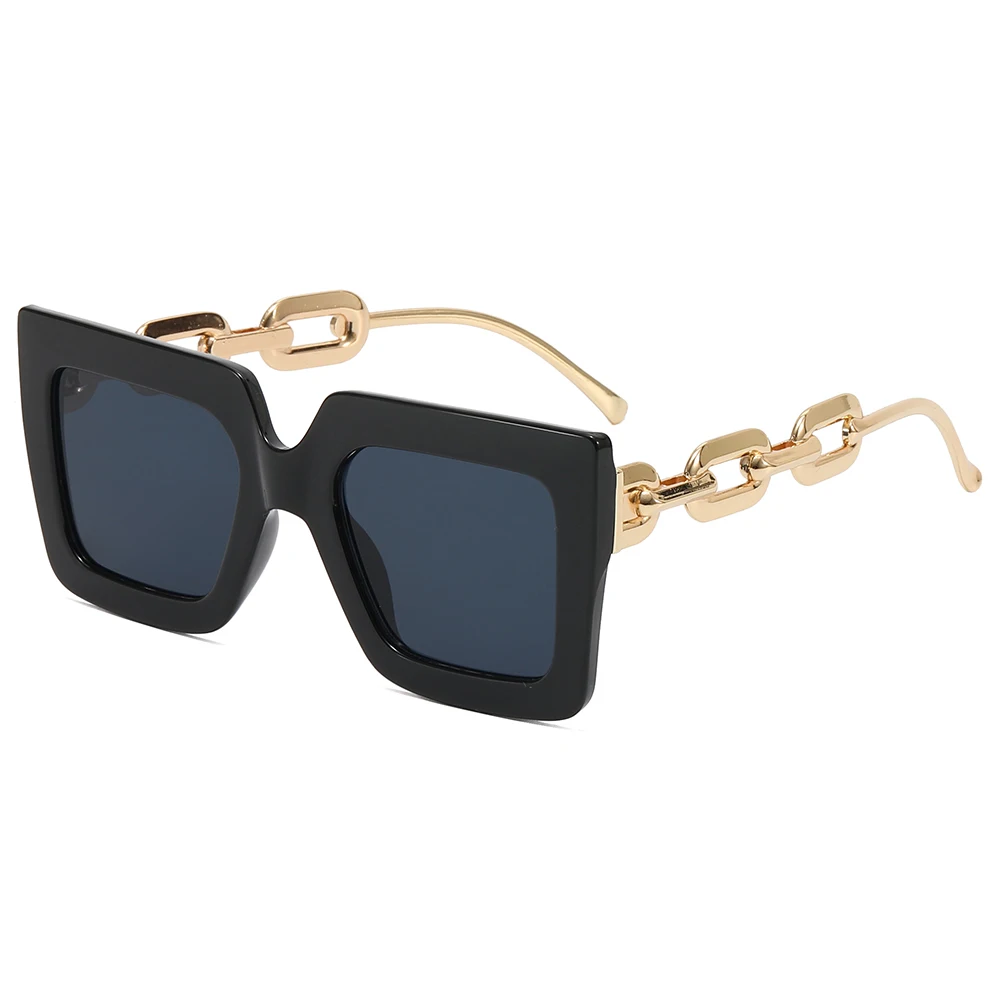 

Superhot Eyewear 39337 Fashion 2022 Square UV400 Metal Chain Temple Shades Sunglasses