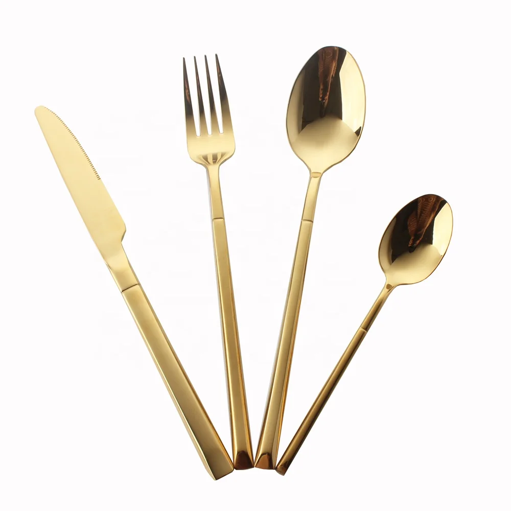 

classic royal matte gold/black/rainbow reusable stainless steel 18/8 wedding/camping/travel/hotel flatware cutlery set