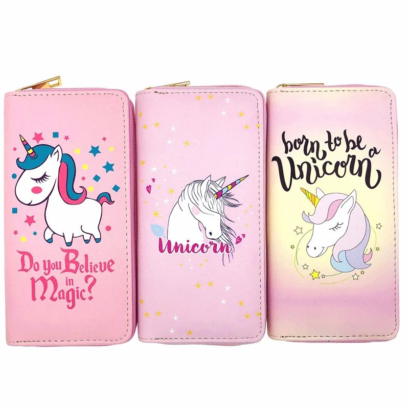 

Cartoon Cute Unicorn PU Wallets Ladies Student Long Zipper Bag Passport Bag Purses for Women