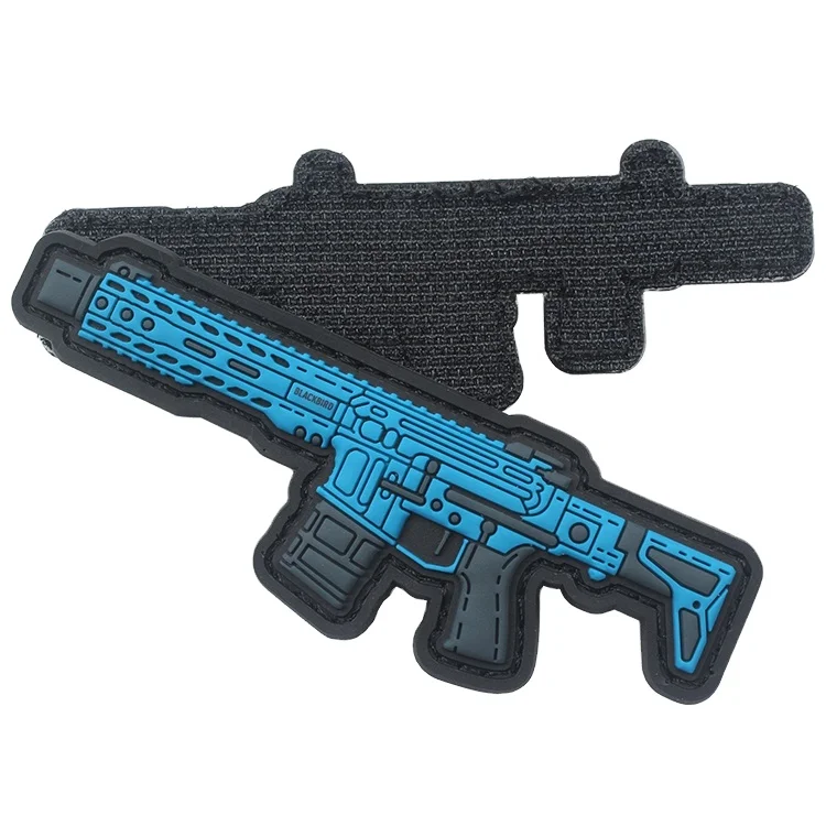 

Custom 3D Raised Logo Soft Morale Gun PVC Patches with Hook and Loop Fasteners, Follow pantone color chart