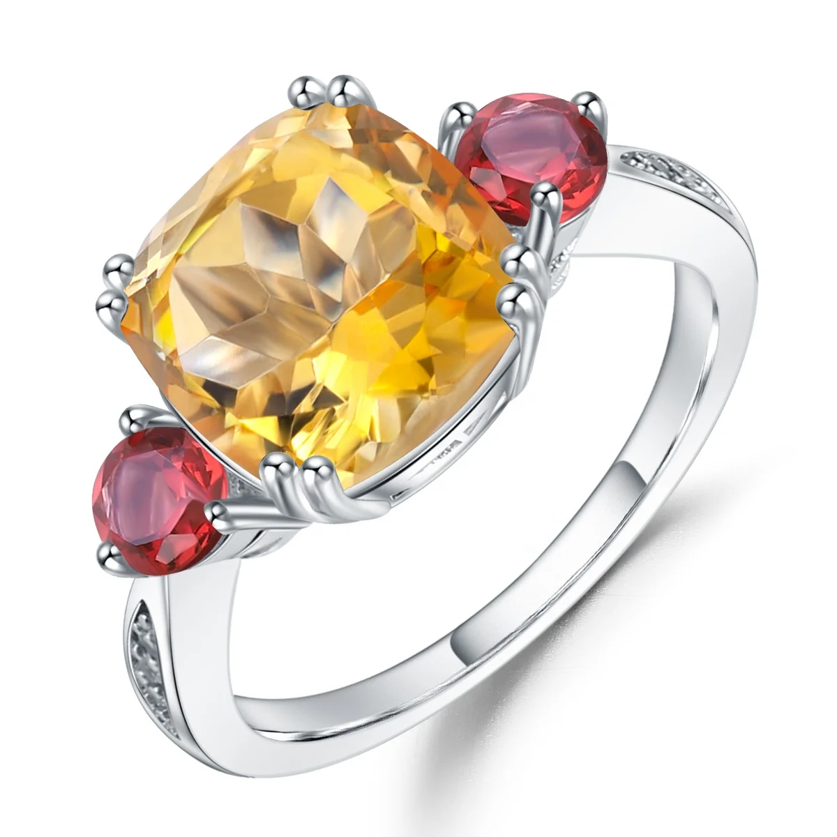 

Abiding Classic Three Stone Style Jewelry Women Gemstone Fashion 925 Sterling Silver Natural Garnet Citrine Rings