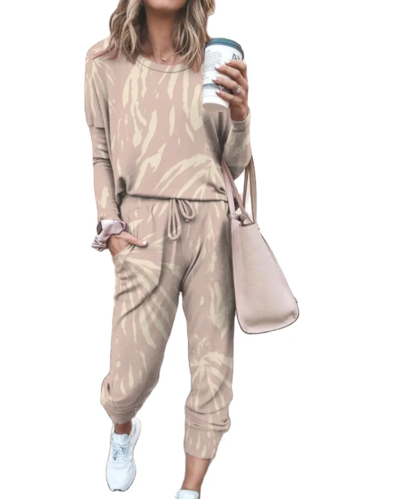 

2022 new arrivals wholesale 2 piece sweatsuit set women tiedye sweatshirt cotton sweatshirt and sweatpants, Customized color