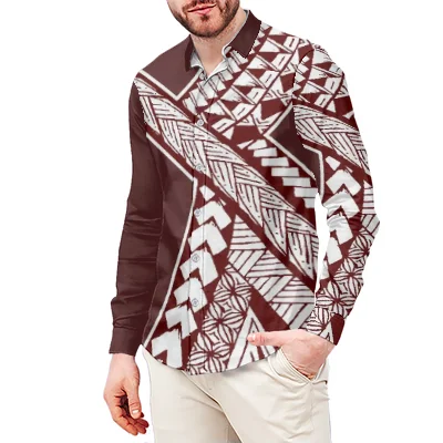 

2022 Hot Sales Polynesian Samoan Tribal Design Print On Demand Fashion Trendy Casual Men Long Sleeve Blouses Loose Shirt, Custom color