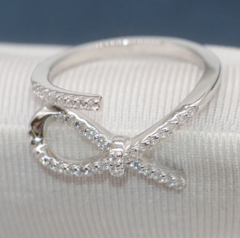 

S925 Sterling Silver Ring female diamond ribbon open ring personalized fashion jewelry