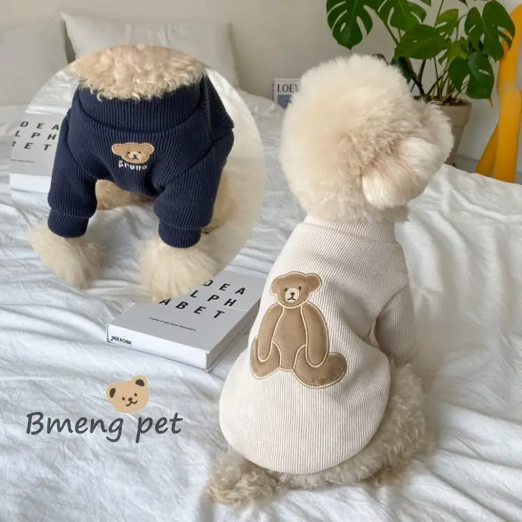 

wholesale Korea ins dog knitted sweater pet autumn clothes Teddy Bichon dog winter pet clothes for small dog, Blue/rice