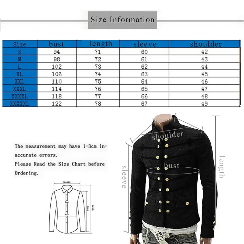 Chaqueta gótica Vintage de color liso para hombre XYX #dark gray Vintage uniforme prendas de vestir abrigo militar de Metal vestido de Rock traje estilo Punk Túnica Steampunk 