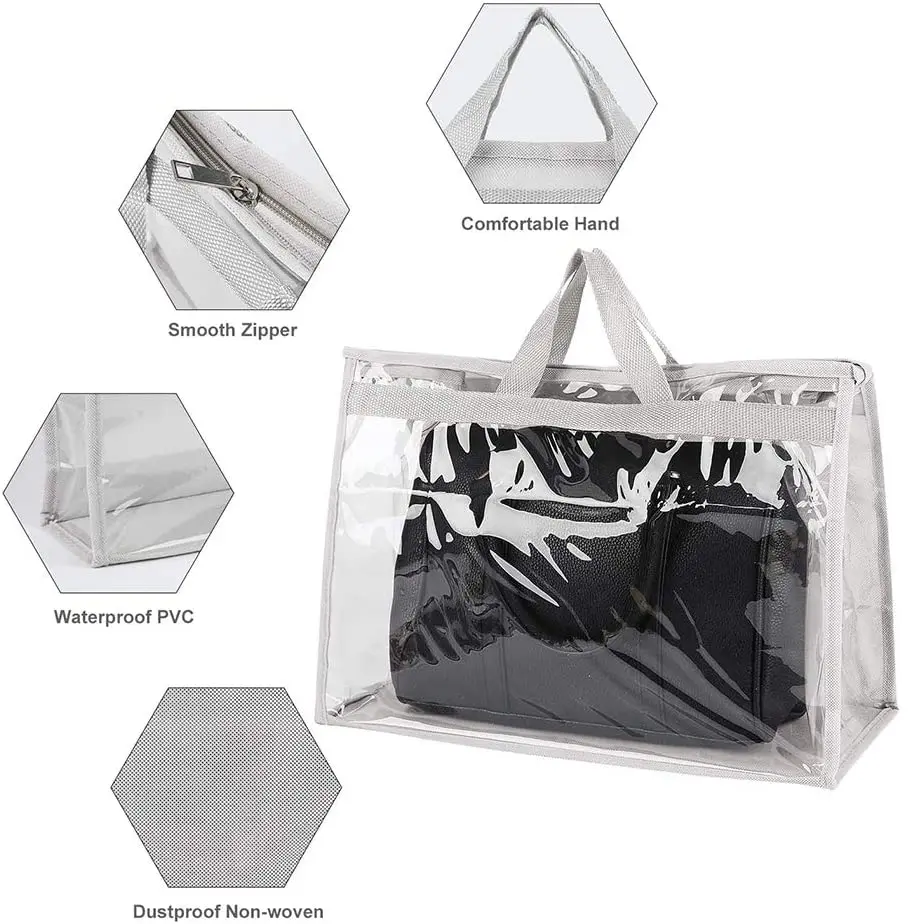 

Clear Handbag Dust-Free Cover Purse Storage Bag Organizer Holder with Handle Zipper