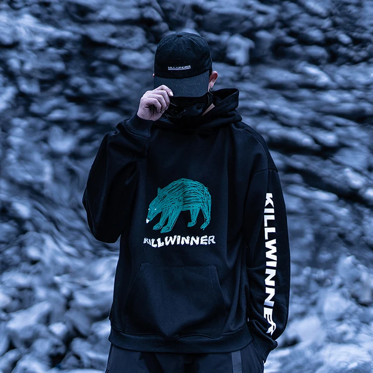 

Killwinner french terry high quality men hoddies pullover cartoon print custom oversized hoodies unisex, Black,white