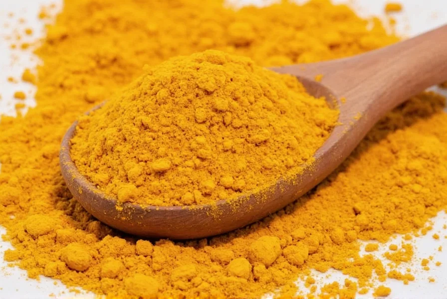 Turmeric and common substitutes arranged on wooden table