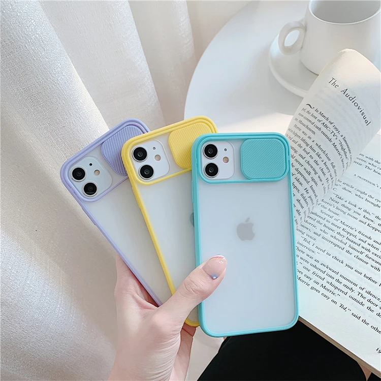 

2021 Newest Soft Push Pull Lens Protection Phone Cover Shockproof Phone Case with Camera Cover for iPhone 12 Pro Max, Purple, blue, pink, red,black, yellow, green