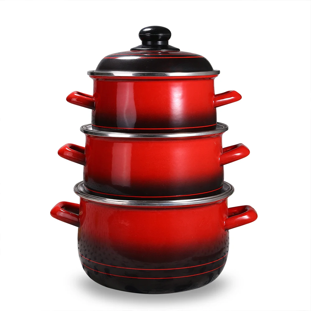 

2020 hot products 772EDBL-3 pcs enamel non-stick cookware set of cooking pots, Red