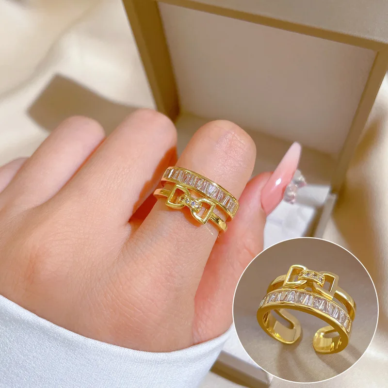 

Colorful Crystal 18K Gold Plated Rings For Women Bow Adjustable Engagement Finger Ring