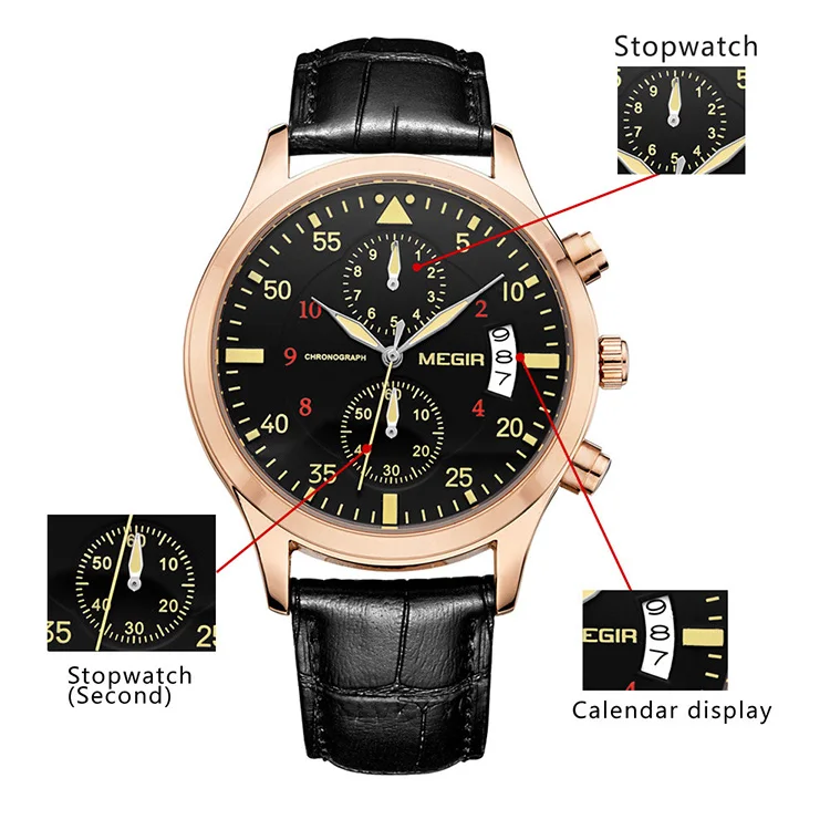 Megir 2021 Men's Japan Quartz Wristwatch New Fashion&casual Leather