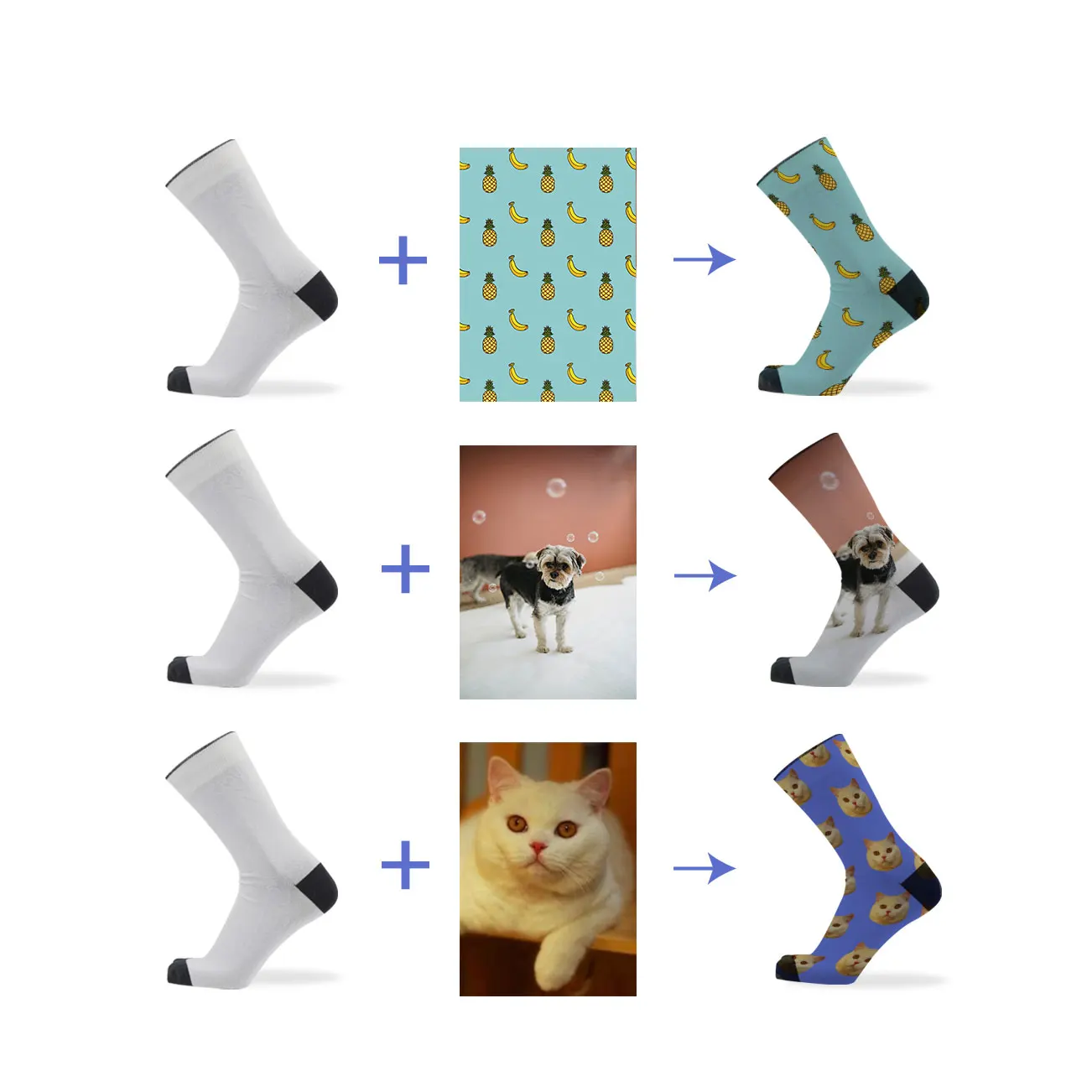 

Wholesale high quality fashion OEM logo seamless 360 photo custom print printed socks