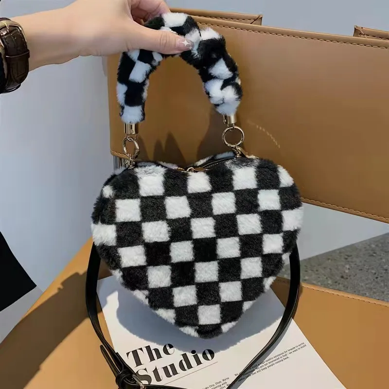 

Designer Ladies heart Handbags Famous Brands Fall Winter Purses Fur Bags Purses and Handbags for Women