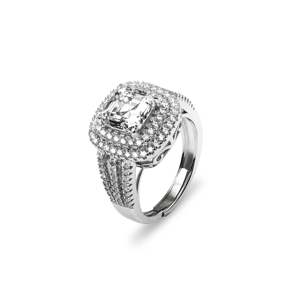 

Factory price 925 sterling silver ring jewelry with 7.5x7.5mm asscher cut moissanite For Women, Silver color
