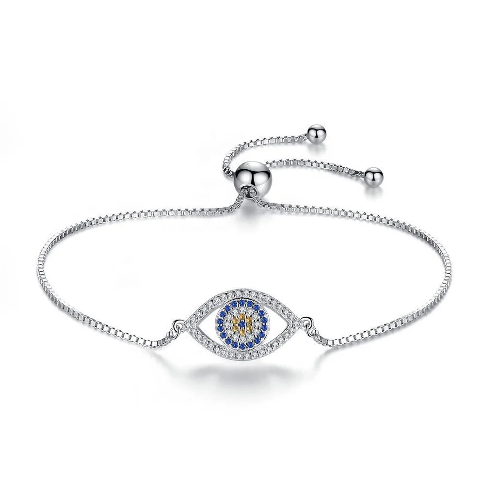 

Evil Eyes Bracelets For Women 925 Sterling Silver Tennis Bracelet Blue CZ Mens Bracelets Adjustable Bead Jewelry 2021