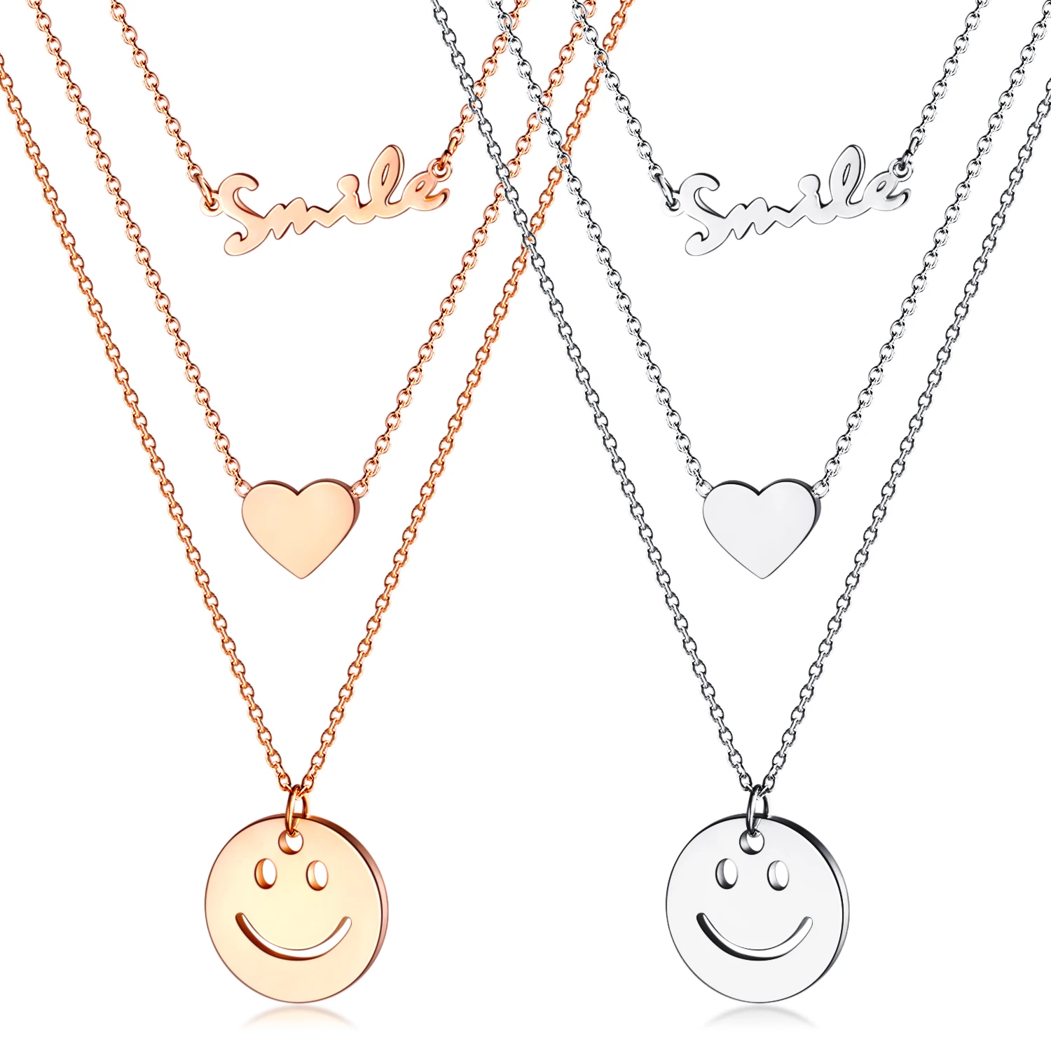 

Manufacturer Multilayer Smile Heart Jewelery Silver 925 Womens Bling Necklace, Silver,rose gold,customized color