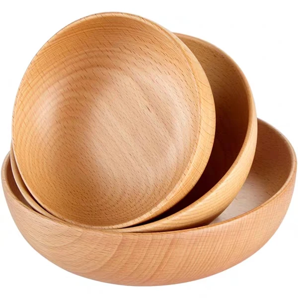 

DiYue Homeware DIY080701 Home Dinning Solid Beech Wood Deep Plates Eco Kitchen Serving Platter Utensils Gift Wooden Salad Bowls, Natural wood color