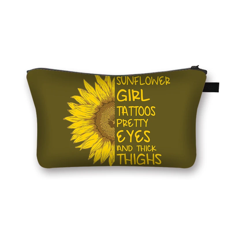 

New Design Sun Flower Print Women Fashion Cosmetic Bag Ladies Makeup Bag Sunflower Large Capacity Cosmetic Organizer Bags Pouche, Customized