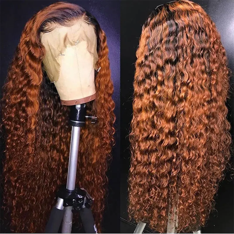 

Honey Blonde Ombre Curly Lace Front Human Hair Wigs With Baby Hair 13x5 Orange Brazilian T Part Wig For Black Women