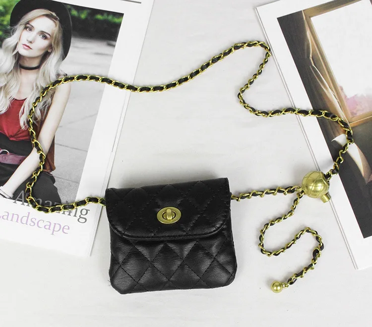 

Net red ins tide transfer bead waist chain waist bag ladies small fragrance mini golden ball belt bag, Black