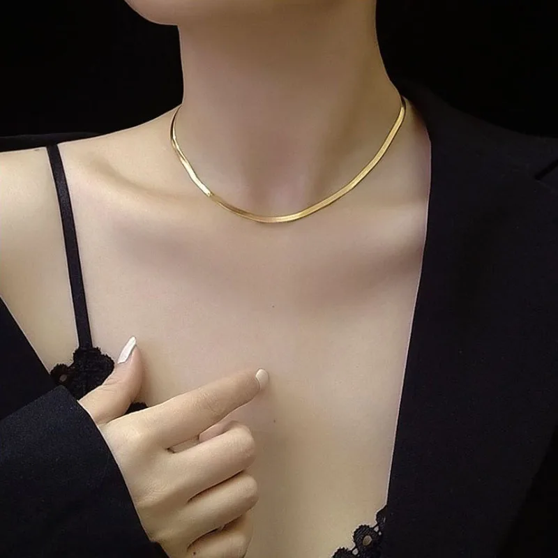 

Fashion jewelry stainless steel gold plated snake chain choker necklace for women