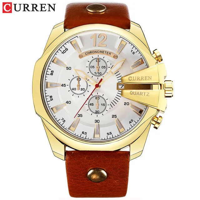 

Curren 8176 Men Watches Luxury Gold Male Fashion Leather Strap Outdoor Casual Sport Wristwatch With Big Dial, 7 colors , all colors are available