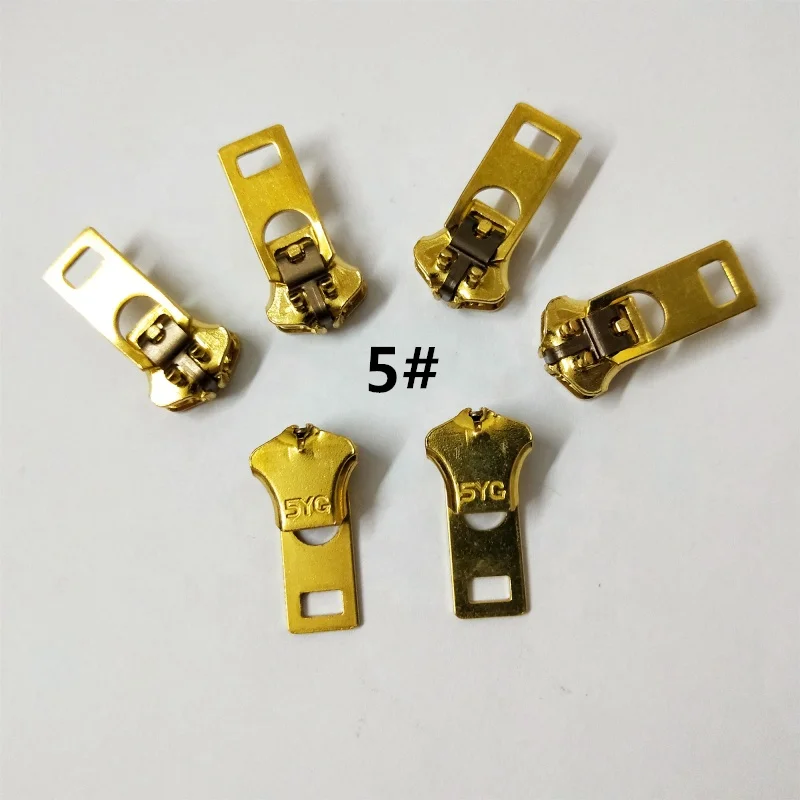 

spot wholesale NO.3#4#5# brass copper auto lock YG spring zipper slider puller head pull parts for garment jeans pants, Any color can be customized