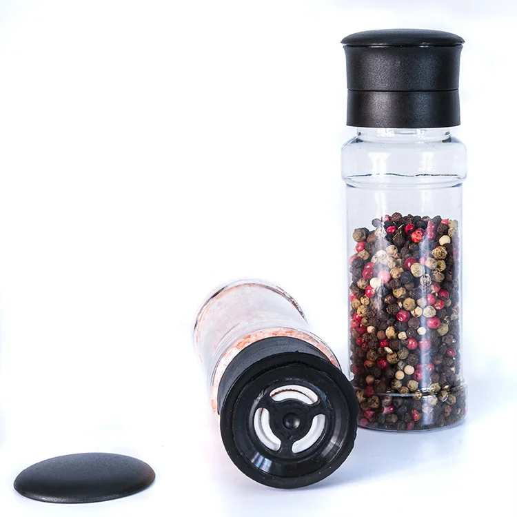 

High Quality 200ML plastic PET spice bottle with plastic matte ceramic grinder for plastic salt pepper mill