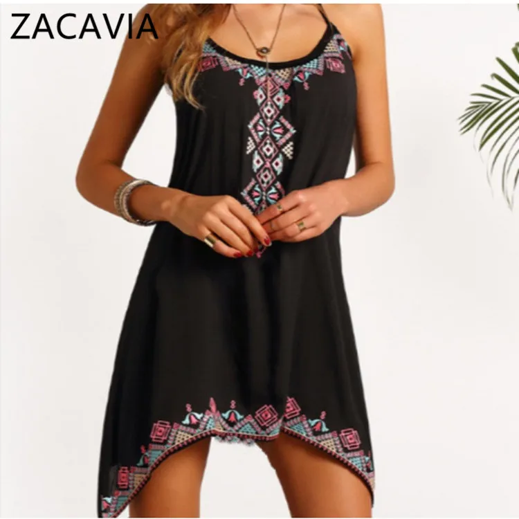 

ZACAVIA 2021 New Halter Skirt Women's Sleeveless Print Dress, As picture