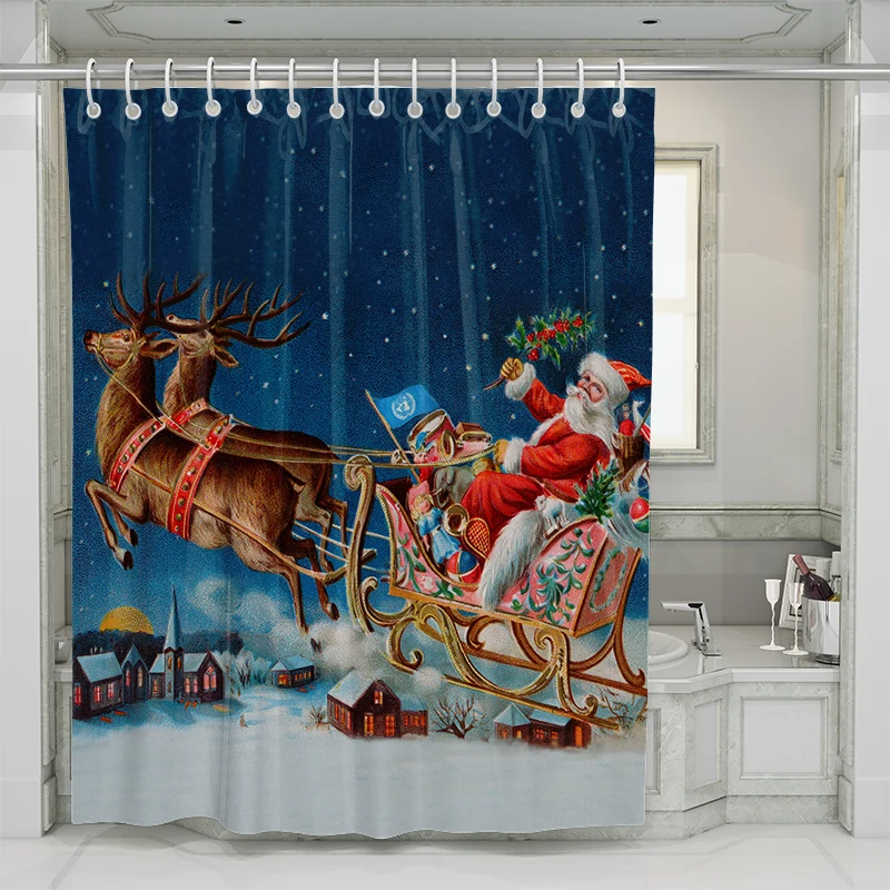 

Factory source digital printing peach skin Santa creative shower curtain