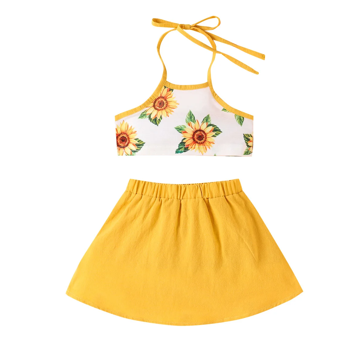 

Summer 2021 boutique flower printed fashion halter child party frocks dress girl summer clothes little girls clothing sets