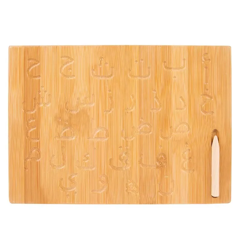 Montessori Children Wooden Bamboo Arabic Double-Sided Letter Tracing Alphabet Number Board Educational Leearning Toys for Kids