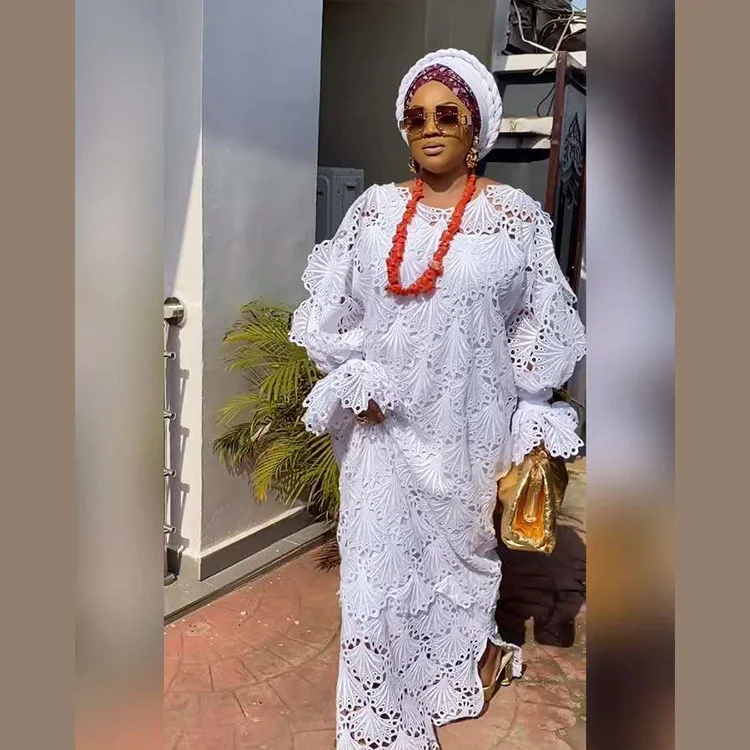 

AA0343 Stylish Plus Size White Islamic Abaya Clothing Gowns Dress Long Lace African Dresses For Women