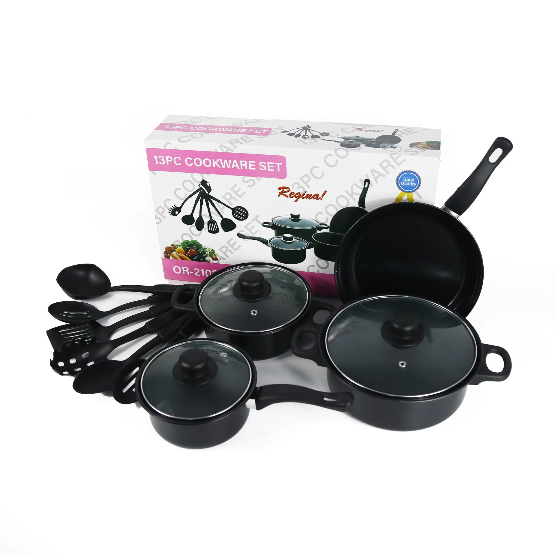 

With 6 Pieces Good Quality Kitchen Tools Iron Cheap Cookware Set Non Stick Frying Pan Set Cookware Pot Cooking Pan Set Pots, Black